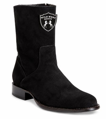 Wild West 269BZ6605 Black Genuine Suede Leather Low Shaft Roper Toe Cowboy Boots With Zipper