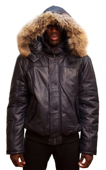 G-Gator Blue Genuine Lambskin Bomber Jacket With Fur Hood 2920.