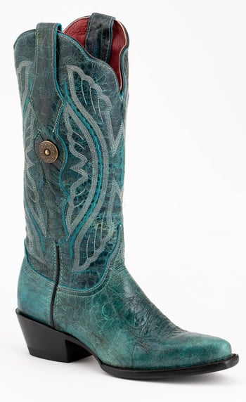 Ferrini Ladies "Twilight" Teal Full Grain Leather Snipped Toe Cowgirl Boots 81061-43