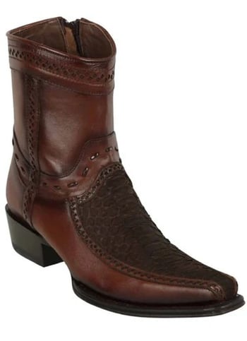 Los Altos   Brown Genuine Suede Finish Boots Leather  European Square Toe Low Shaft Cowboy Boots 76BFN5707