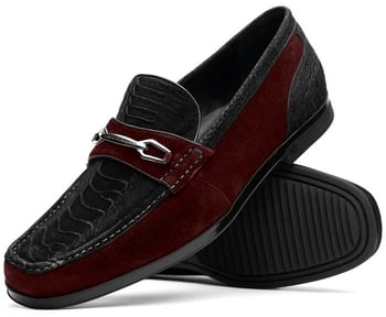 Marco Di Milano "Hugo" Black / Wine Genuine Sueded Ostrich Leg Loafer