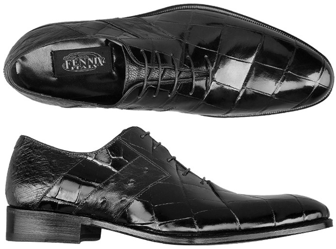 Fennix Italy Black Genuine Alligator / Ostrich Shoes 3432 display picture 3