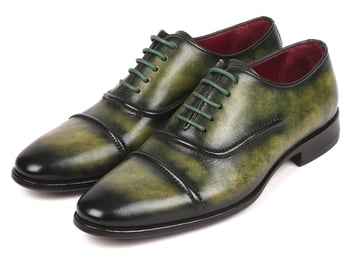 Paul Parkman Green Genuine Leather Men's Cap-Toe Oxford Dress Shoes 077-GRN