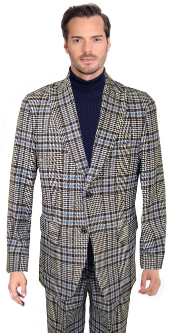 Thread & Stitch Brown / Blue / Beige Plaid Wool Modern Fit Suit BLZ210