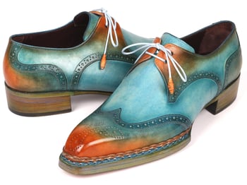 Paul Parkman "8506-TRQ" Turquoise / Tobacco Genuine Calfskin Wingtip Derby Shoes