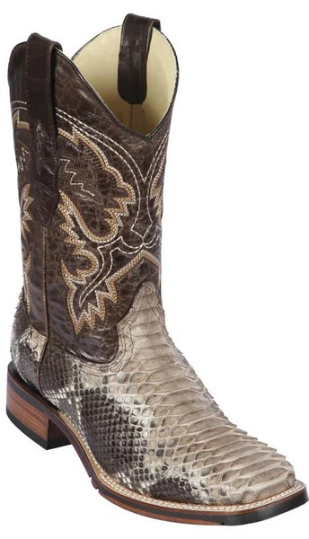 Los Altos Rustic Brown Genuine Python Skin Wide Square Toe Cowboy Boots 8265785