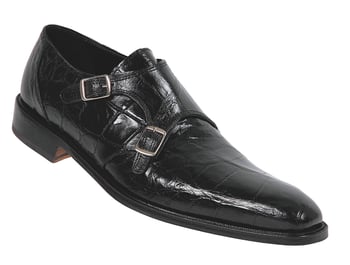 Mauri "Caviar" 4490 Black Genuine All-Over Alligator Monk Strap Shoes