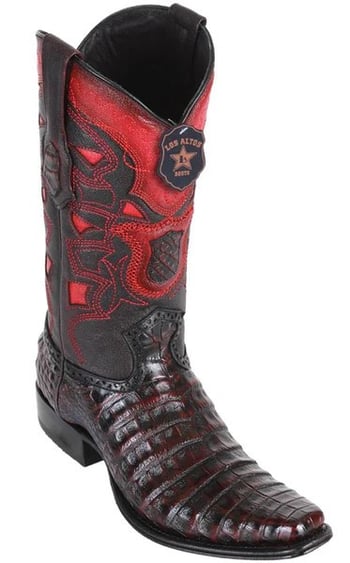 Los Altos Black Cherry Genuine Caiman Belly European Square Toe Cowboy Boots 768218