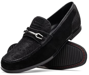 Marco Di Milano "Hugo" Black Genuine Ostrich Leg Loafer