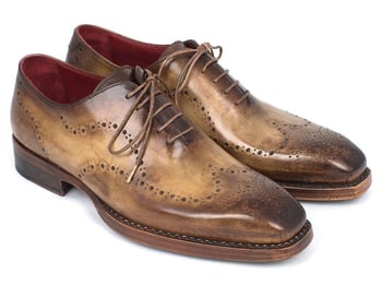 Paul Parkman ''87OLV54'' Antique Olive Genuine Leather Wingtip Oxford Shoes.