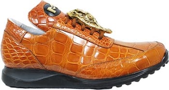 Mauri "Mogul" 8731 Cognac Genuine All-Over Alligator Sneakers With Large Gold Mauri Alligator Head