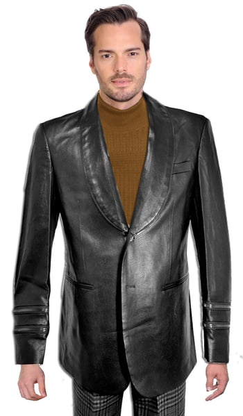 Cigar Black Lizard Embossed PU Leather Modern Fit Blazer Jacket BRX-21