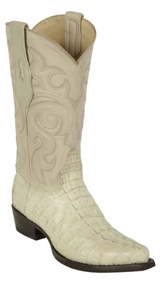 Los Altos Winter White  Genuine Caiman Tail Snip Toe Cowboy Boots 940104