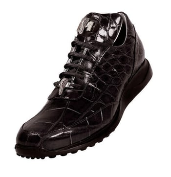 Mauri "Mogul" 8731-2 Black Genuine All-Over Alligator Sneakers With Small Silver Mauri Alligator Head