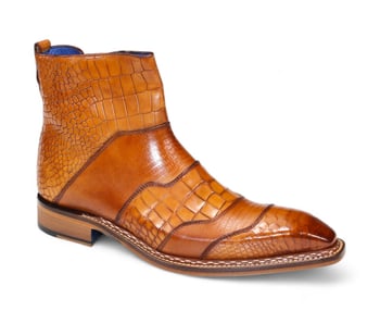 Emilio Franco "Lucio" Cognac Genuine Italian Croco/Tejus/Snake Print Leather Ankle Boots.