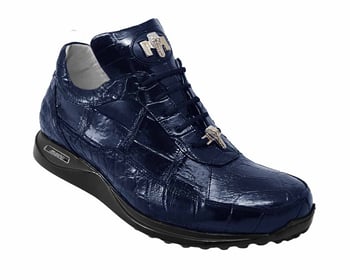 Mauri "Heritage" 8932 Indigo Blue Genuine  All-Over Body Alligator Sneakers With Silver Mauri Alligator Head