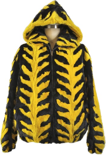 Winter Fur Black / Yellow Genuine Full Skin Mink Bomber Detachable Hood Jacket M89R02YL.