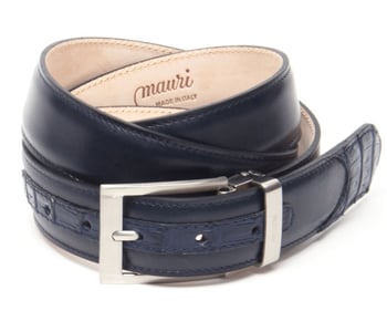 Mauri "100/35" Wonder Blue Genuine Hornback Crocodile / Calf Vitello Belt