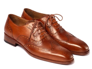 Paul Parkman ''5447-BRW" Brown Genuine Hand-Painted Leather Wingtip Oxfords Shoes.