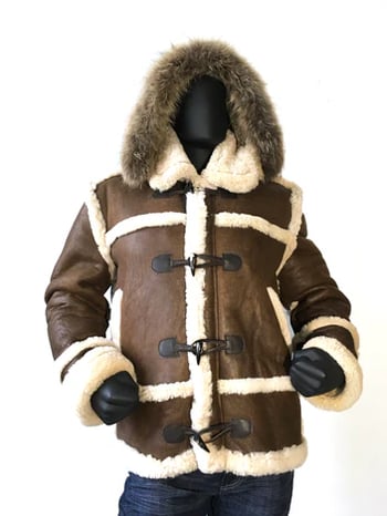 G-Gator 4700 Antique Genuine Sheepskin Hooded Fur-Trim Jacket with Removable Hood Toggle Closure