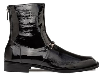 Mezlan Buscemi 21739 Black Hi-Shine Calfskin Zip Square-Toe Ankle Boots