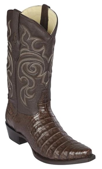 Los Altos Brown Genuine Caiman Belly Wide Round Toe Cowboy Boots 948207