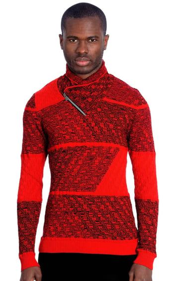 LCR Red / Blue / Black Modern Fit Cotton Blend Pull-Over Shawl Collar Sweater 2425