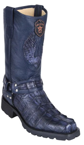 Los Altos Navy Blue Genuine Caiman Tai Motorcycle Square Toe Cowboy Boots 55T0110