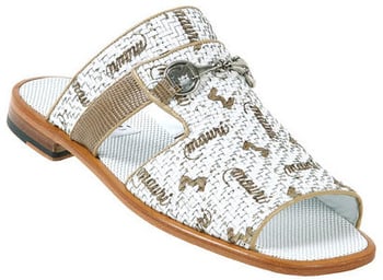 Mauri 1913 White/Oyster Genuine Teju Lizard & Weaved Leather Sandals With Mauri Laser Print