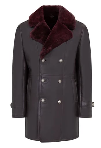G-Gator 4400 Burgundy Shearling Sheepskin Nappa Trench Coat Double Breasted USA Made