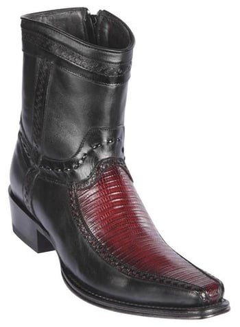 Los Altos Faded Burgundy Genuine Teju Boots Leather  European Square Toe Low Shaft Cowboy Boots 76BF0743