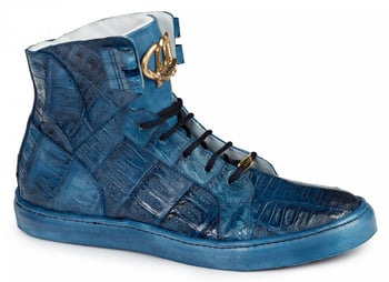 Mauri 6129 Caribbean Blue Genuine Baby Crocodile / Calf Hand Painted Leather Wrap Sole Boots.