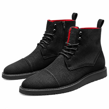 Tayno Sahara Black Python-Embossed Vegan Suede Lace-Up Boots