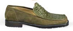 Mauri "0607 13"  Genuine Olive Green Hornback Crocodile Loafer Shoes