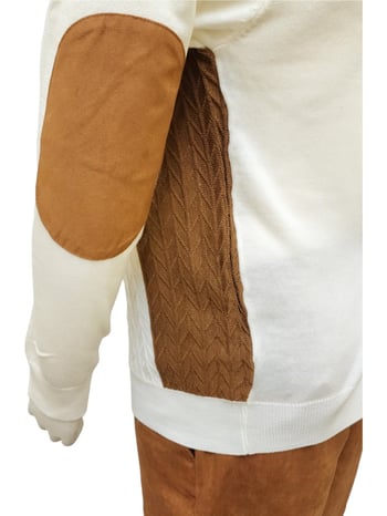 Bagazio Cream / Cognac Half-Zip Microsuede Sweater Outfit / Elbow Patches BM2187