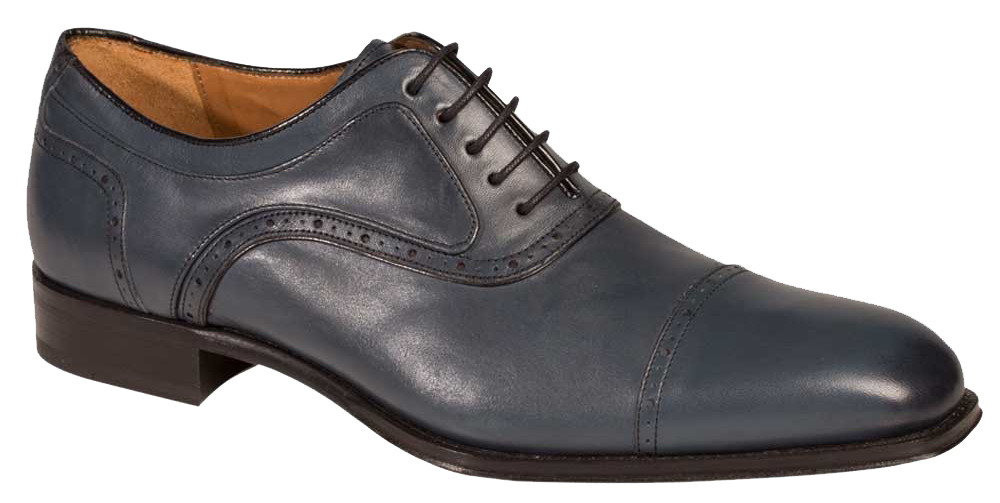 Mezlan March 5893 Blue Genuine Burnished Calf Perforated Oxford Shoe