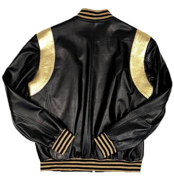 G-Gator Black  / Gold Genuine Leather Bomber Jacket 1040.