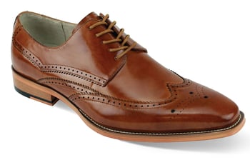 Giovanni Lincoln Tan Calfskin Derby Shoes for Men, Genuine Leather Hand-stitched Sole
