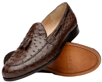 Marco Di Milano Aubiere Brown Genuine Ostrich Quill Tassel Loafers for Men