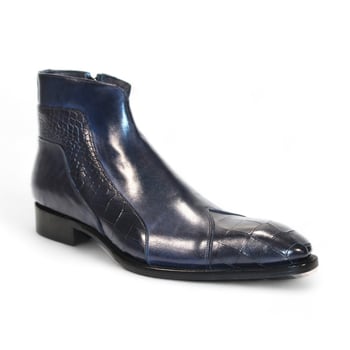 Duca Di Matiste "Aprilia" Navy Genuine Italian Calf Leather Crocodile Print Ankle Boots.