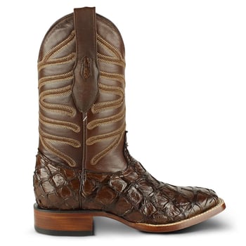 Los Altos Brown Genuine Pirarucu Fish Square Toe Cowboy Boots 8221007