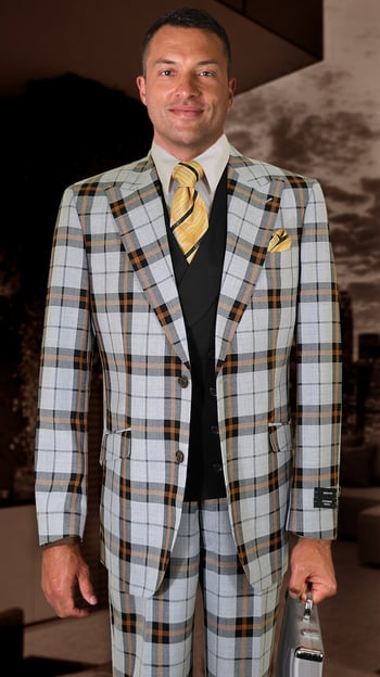 Statement "Cornila" Silver / Brown / Black Super 150's Wool Vested Modern Fit Suit