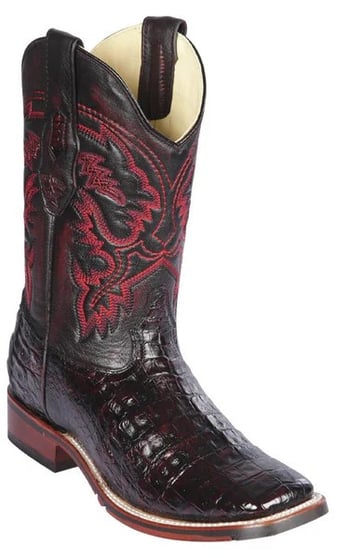 Los Altos Black Cherry Genuine Caiman Belly Wide Square Toe Cowboy Boots 8268218