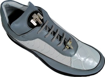 Mauri 8814 Medium Grey / Silver Grey Genuine Alligator / Ostrich Nappa Leather Sneakers With Silver Mauri Alligator Head