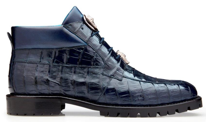 Belvedere Navy Crocodile Leather Lined Boots