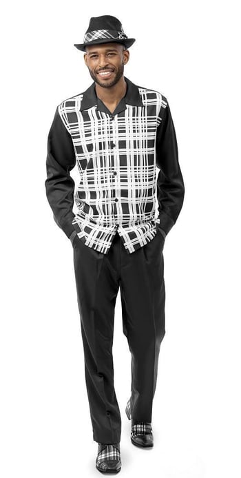 Montique Black / White Woven Plaid Design Long Sleeve Outfit 2136