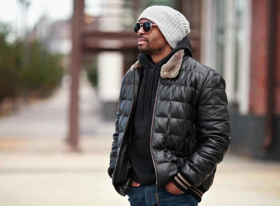 a man wearing casual clothes on the cold weather