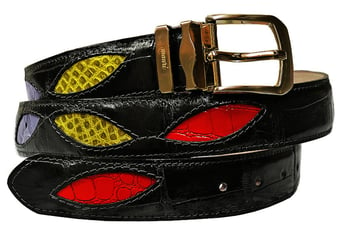 Mauri "Ease" 4169 Charcoal Grey With Red/Violet/Apple Green Accents Genuine All-Over Alligator Belt 100/35