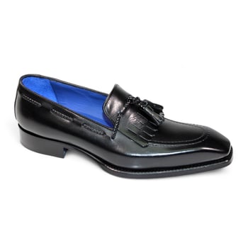 Emilio Franco "Tommaso" Black Genuine Italian Calf Leather Tassel Loafers.