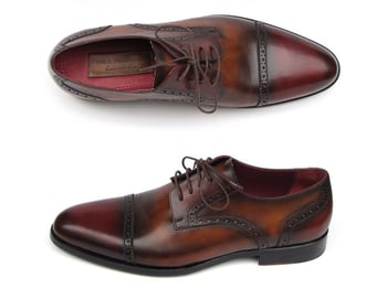 Paul Parkman 046 Burgundy / Tobacco Genuine Italian Calfskin Derby Shoes